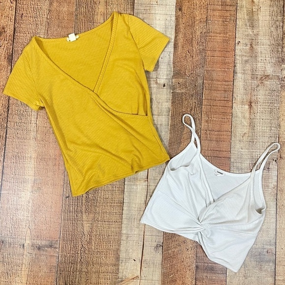 Garage XS Ribbed Wrap Twist Crop Top Bundle Y2K V Neck Summer - Picture 1 of 12